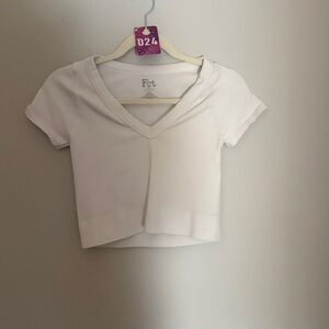 White V-Neck Crop Top